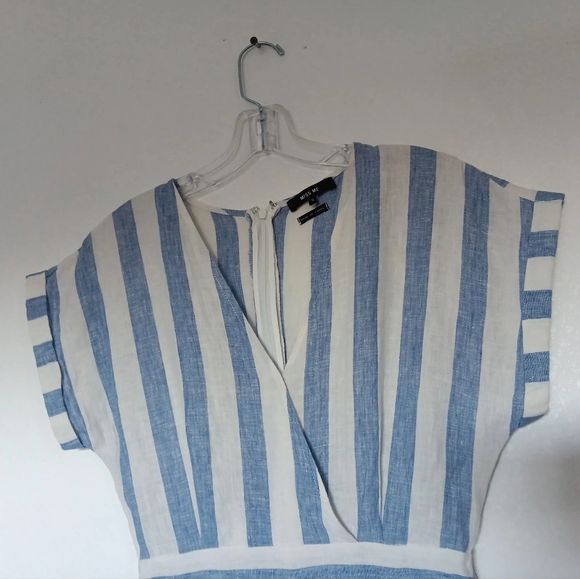 100% linen,Miss Me jumpsuit, Striped White and Blue,pockets,Summer Vacation sz S - Picture 5 of 16
